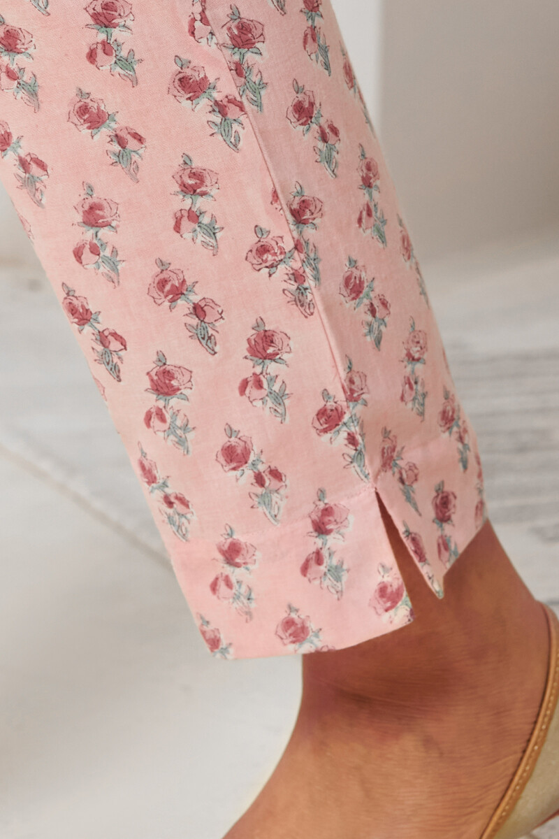 White Hand Block Printed Cotton Narrow Pants