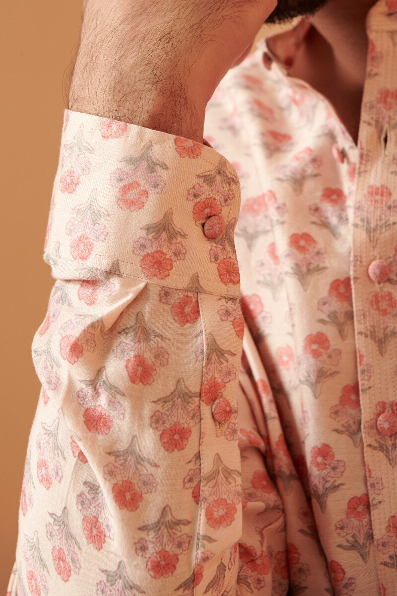 Off-White Hand Block Printed Chanderi Kurta