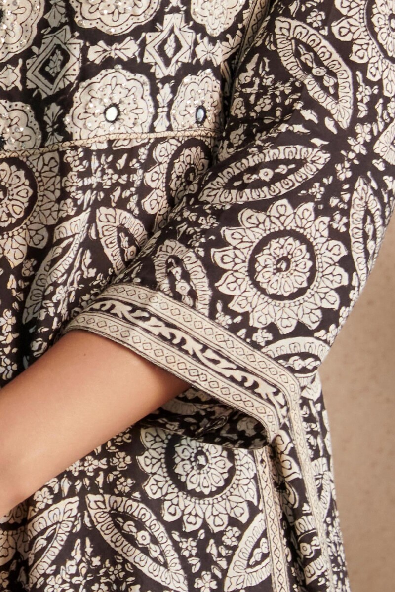 Black Hand Block Printed Straight Modal Kurta
