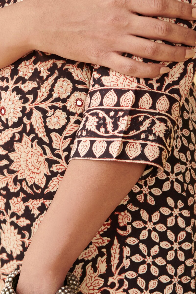Black Hand Block Printed Straight Modal Kurta