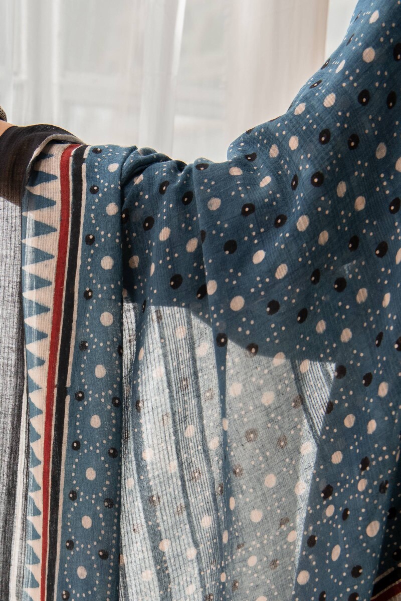 Indigo Hand Block Printed Cotton Dupatta