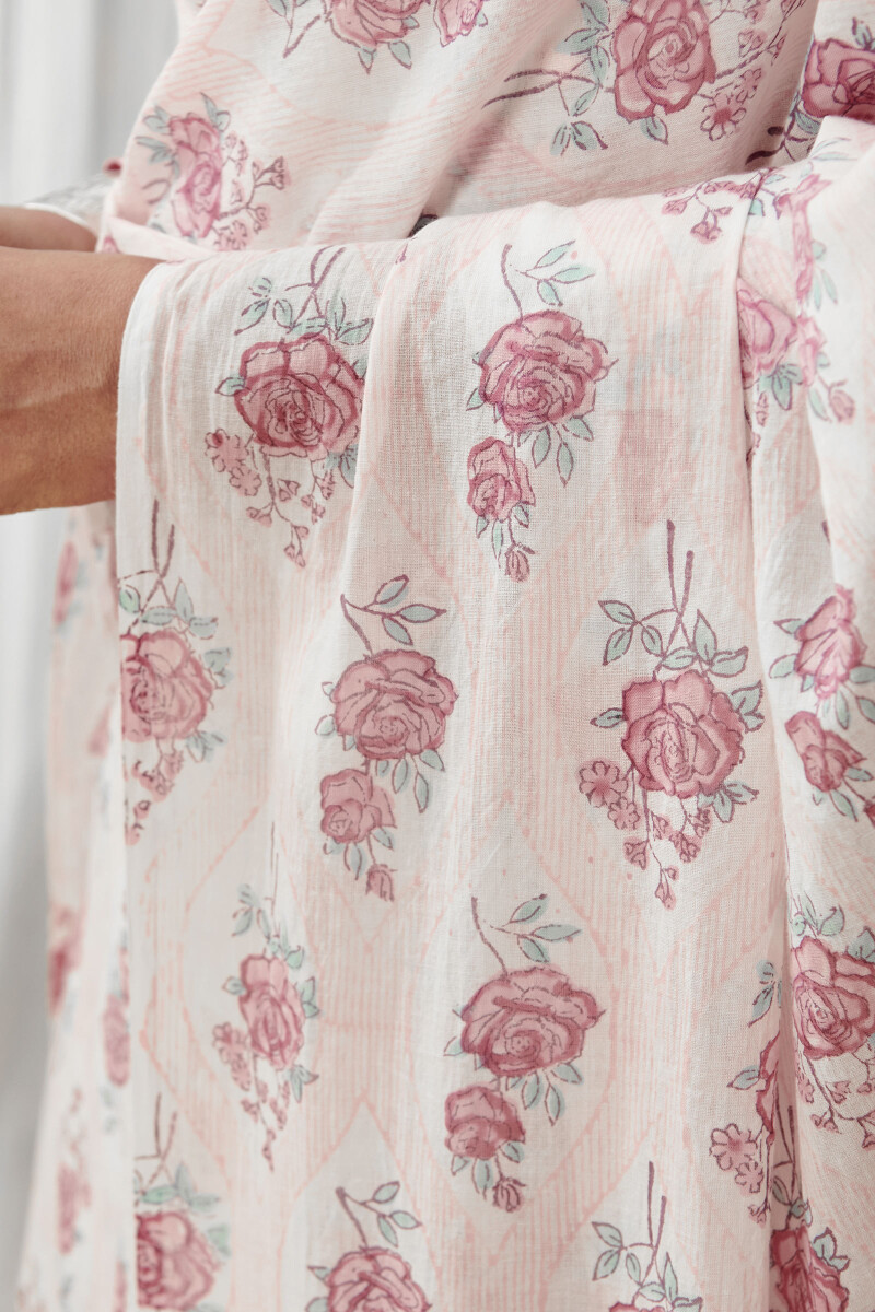 White Hand Block Printed Cotton Dupatta