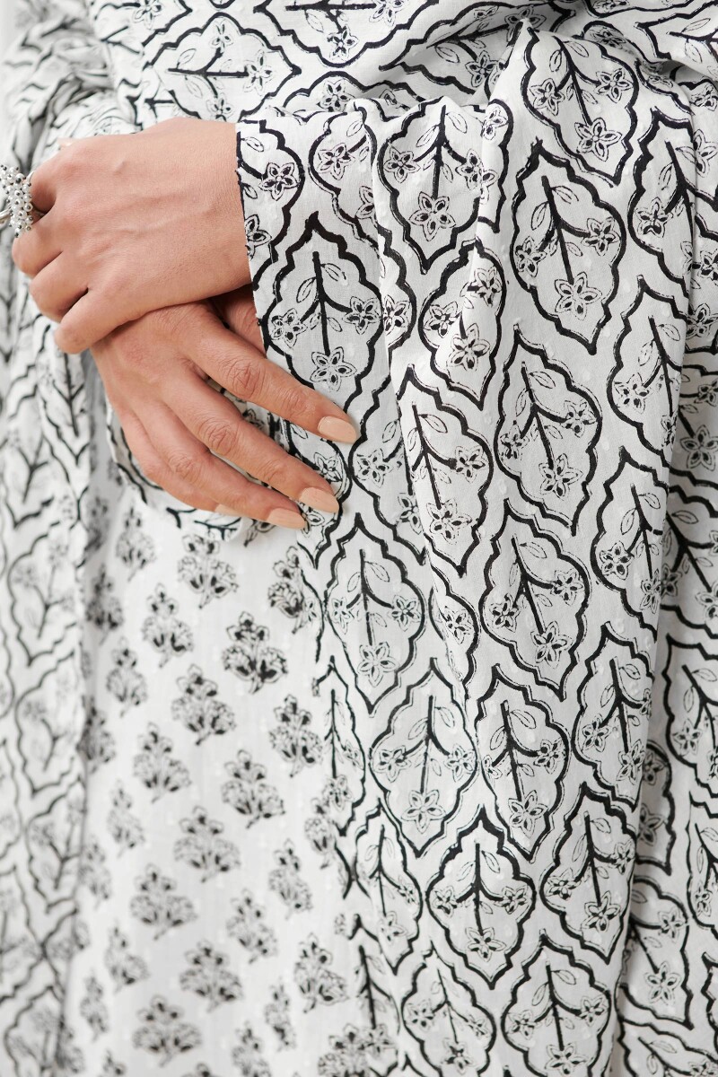 White Hand Block Printed Cotton Dupatta