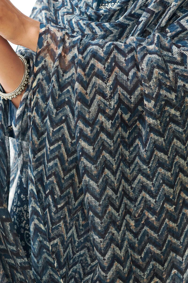 Indigo Hand Block Printed Kota Dupatta
