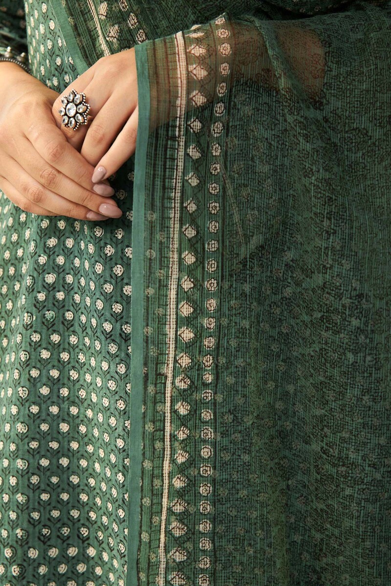 Green Hand Block Printed Kota Dupatta