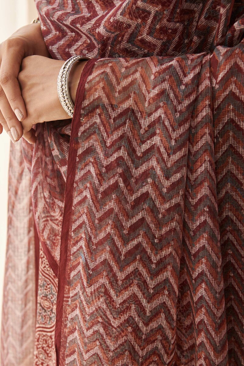 Ajrak Hand Block Printed Kota Dupatta
