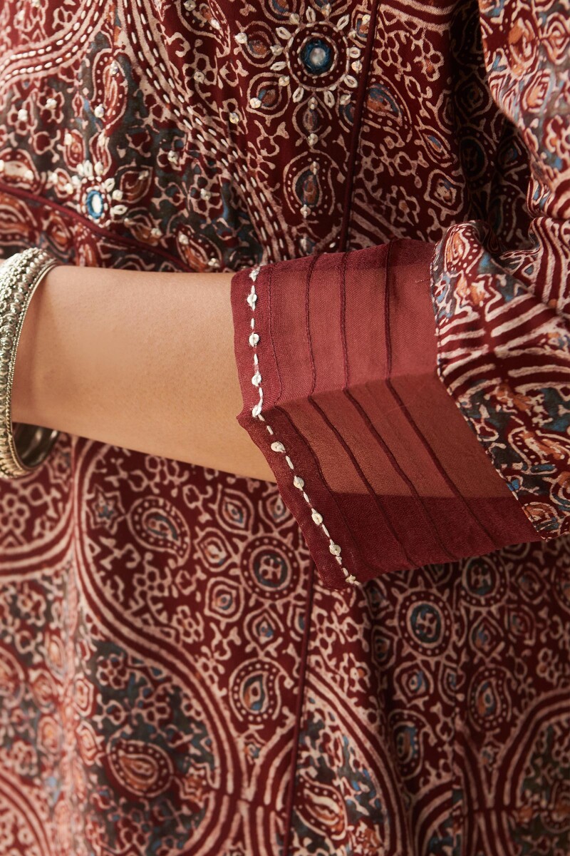 Ajrak Hand Block Printed Straight Modal Satin Kurta
