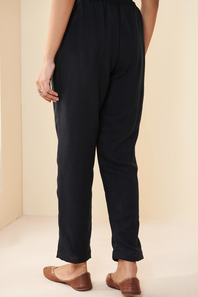 Black Handcrafted Faux Wool Narrow Pants