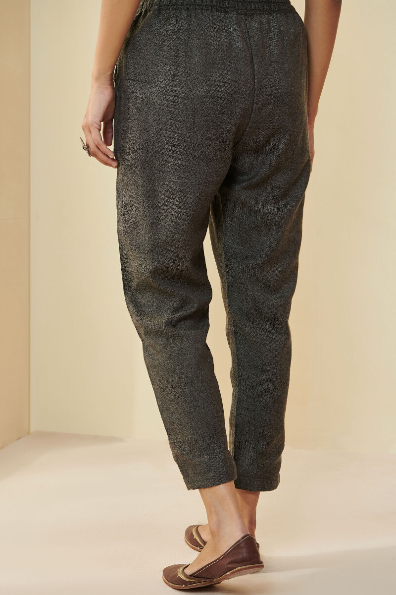 Brown Handcrafted Faux Wool Narrow Pants