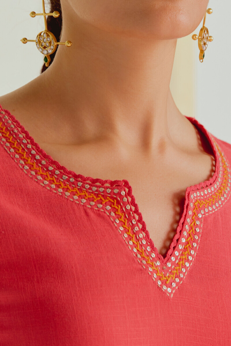 Pink Handcrafted Straight Gauze Slub Kurta