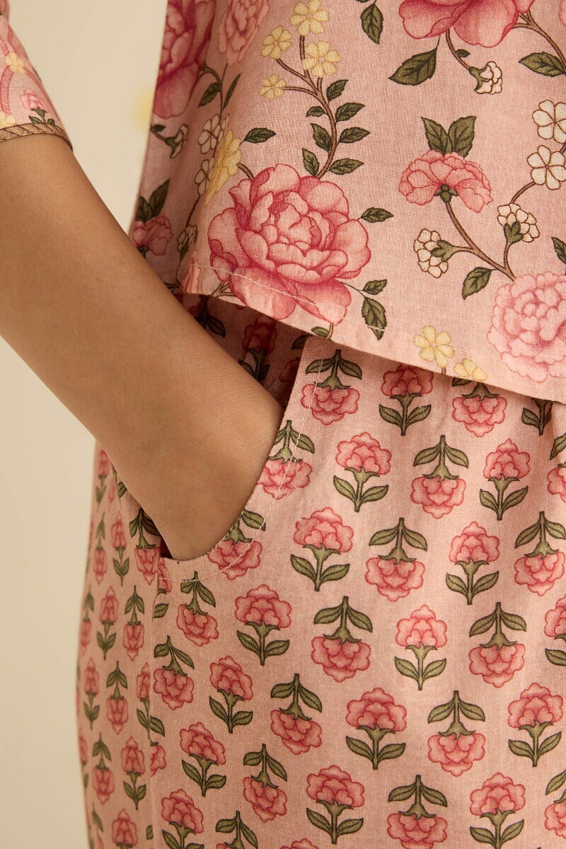 Peach Printed Cotton Loungewear Set