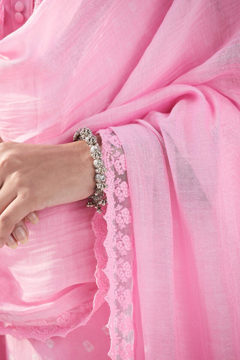 Pink Handcrafted Cotton Silk Dupatta