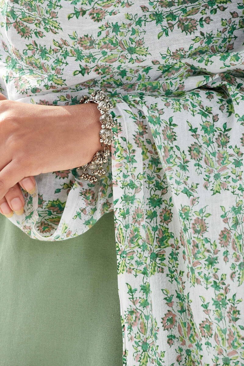 Off-White Hand Block Printed Cotton Mul Dupatta