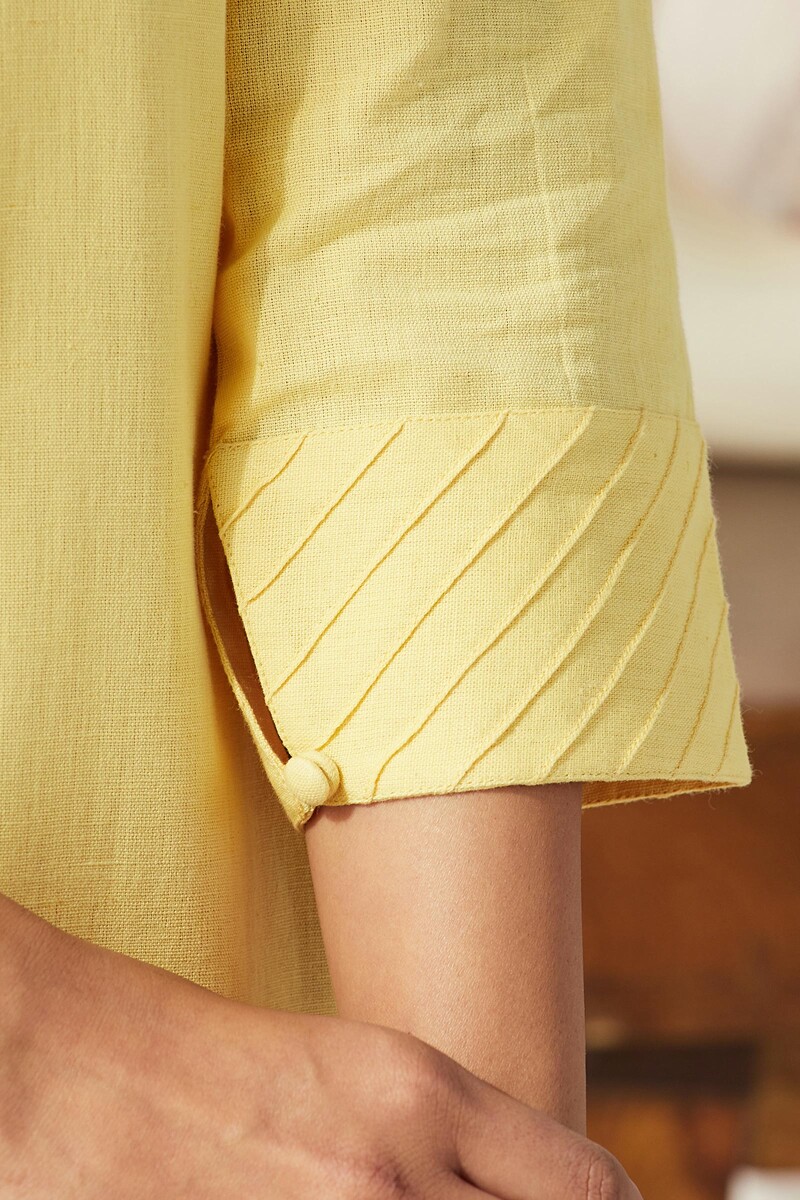 Yellow Handcrafted Straight Cotton Flax Kurta