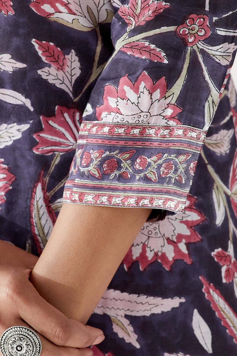 Purple Hand Block Printed Straight Modal Kurta