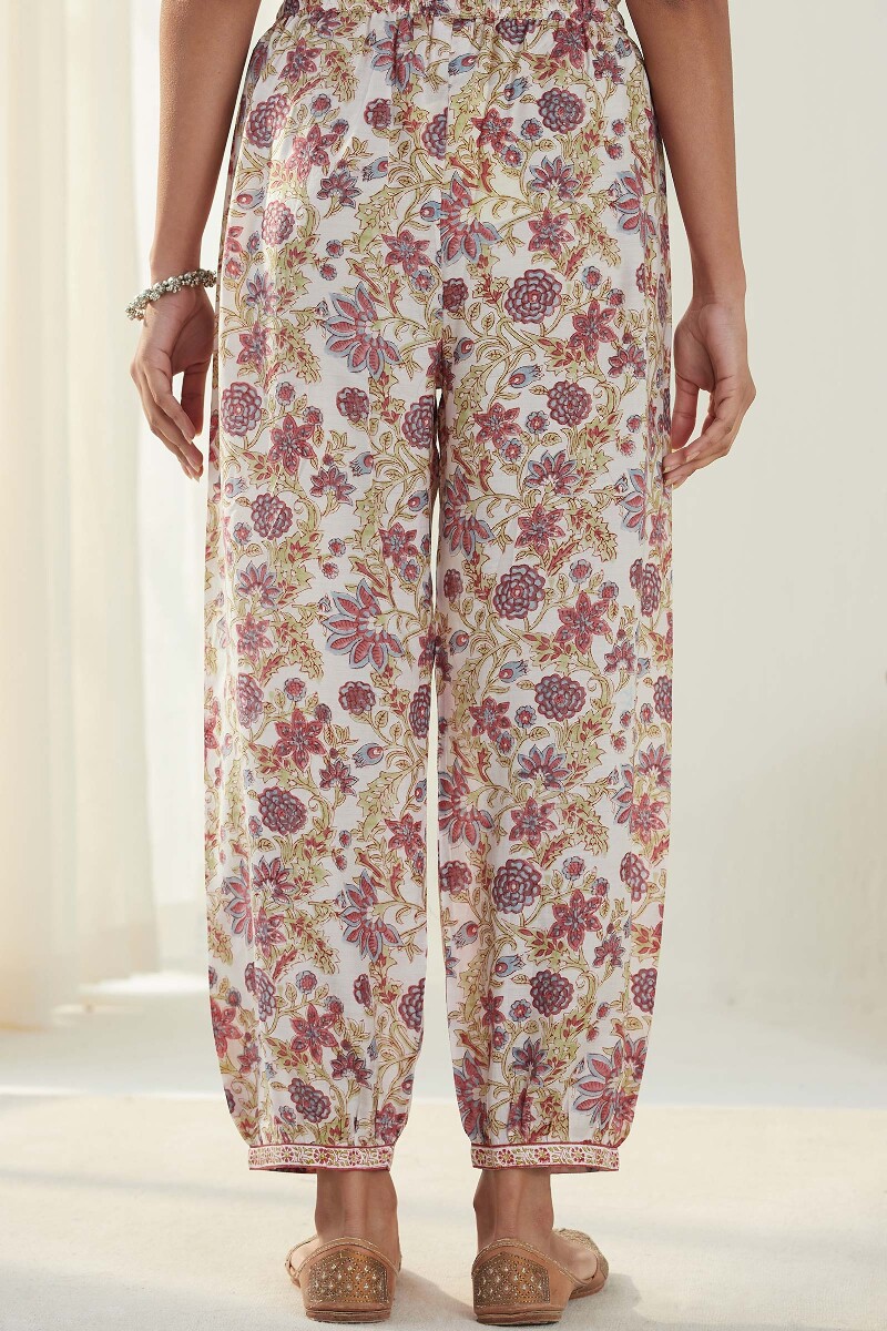 Beige Hand Block Printed Silky Modal Izhaar Pants
