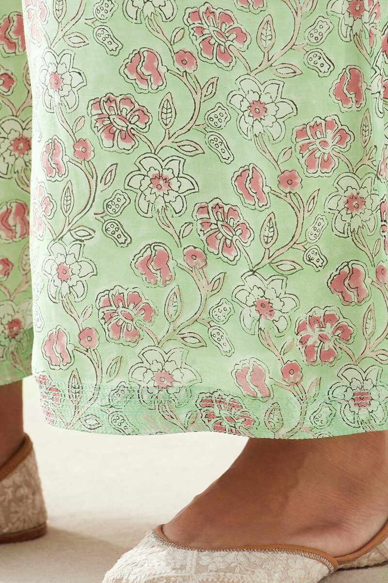Green Hand Block Printed Modal Palazzos