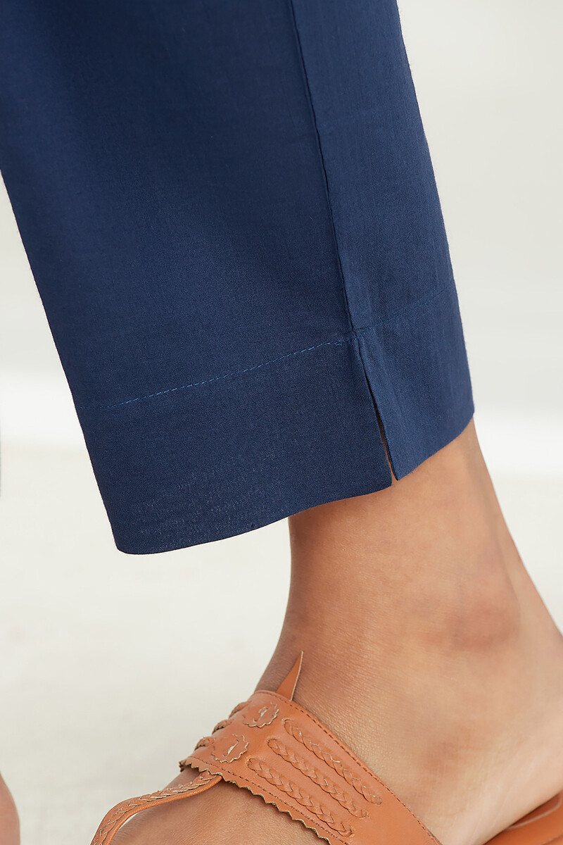 Blue Handcrafted Cotton Narrow Pants
