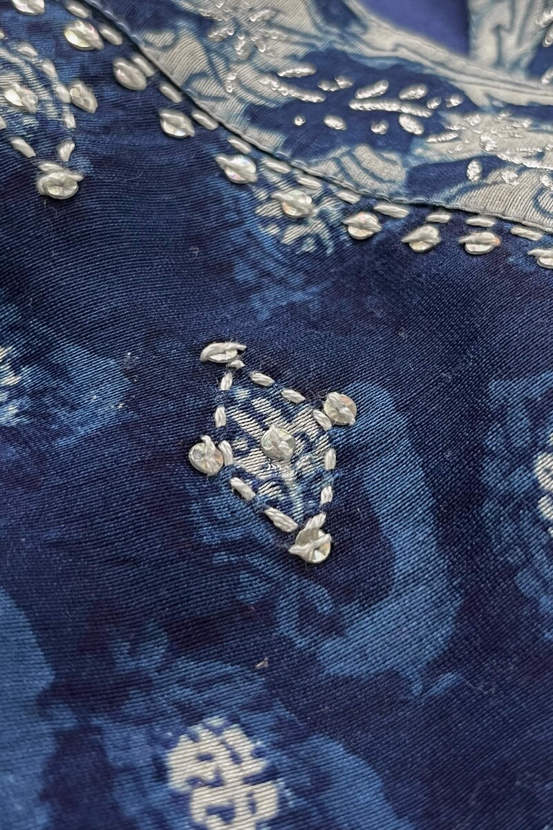 Indigo Hand Block Printed Anarkali Chanderi Kurta