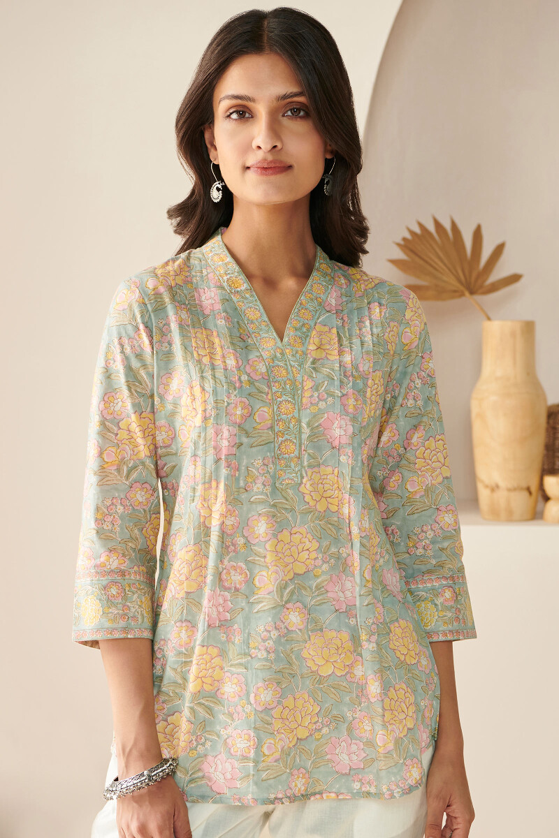 Blue Hand Block Printed Cotton Top