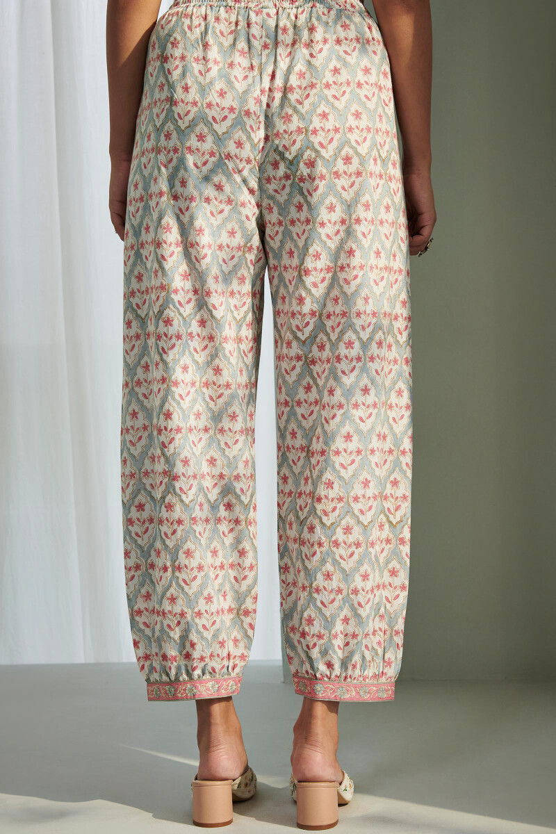 Grey Hand Block Printed Cotton Izhaar Pants
