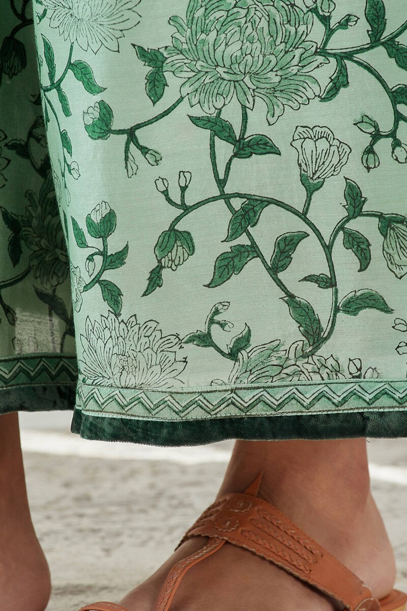 Green Hand Block Printed Chanderi Palazzos