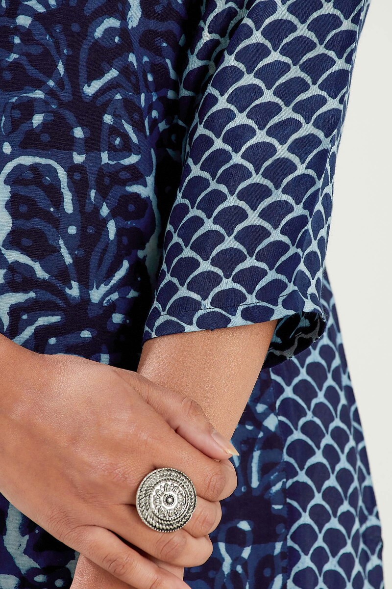 Indigo Hand Block Printed Straight Modal Kurta