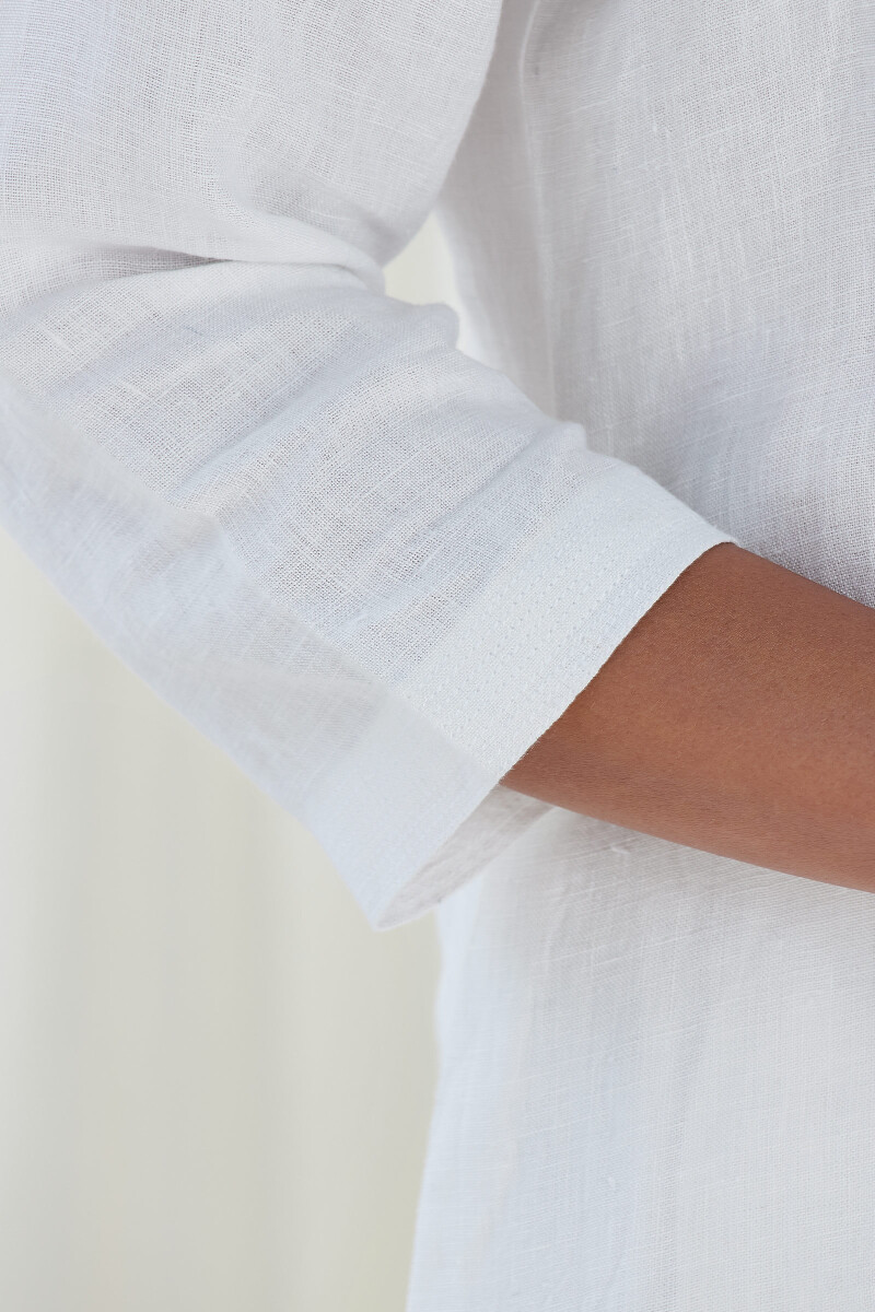 White Handcrafted Straight Linen Kurta