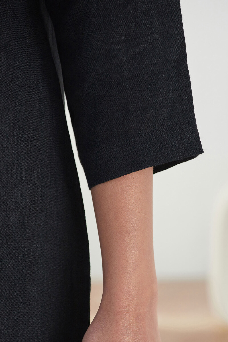 Black Handcrafted Straight Linen Kurta