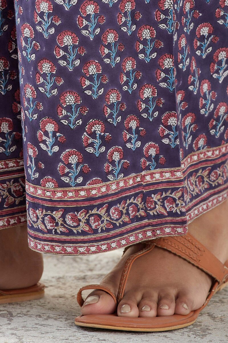 Purple Hand Block Printed Cotton Farsi