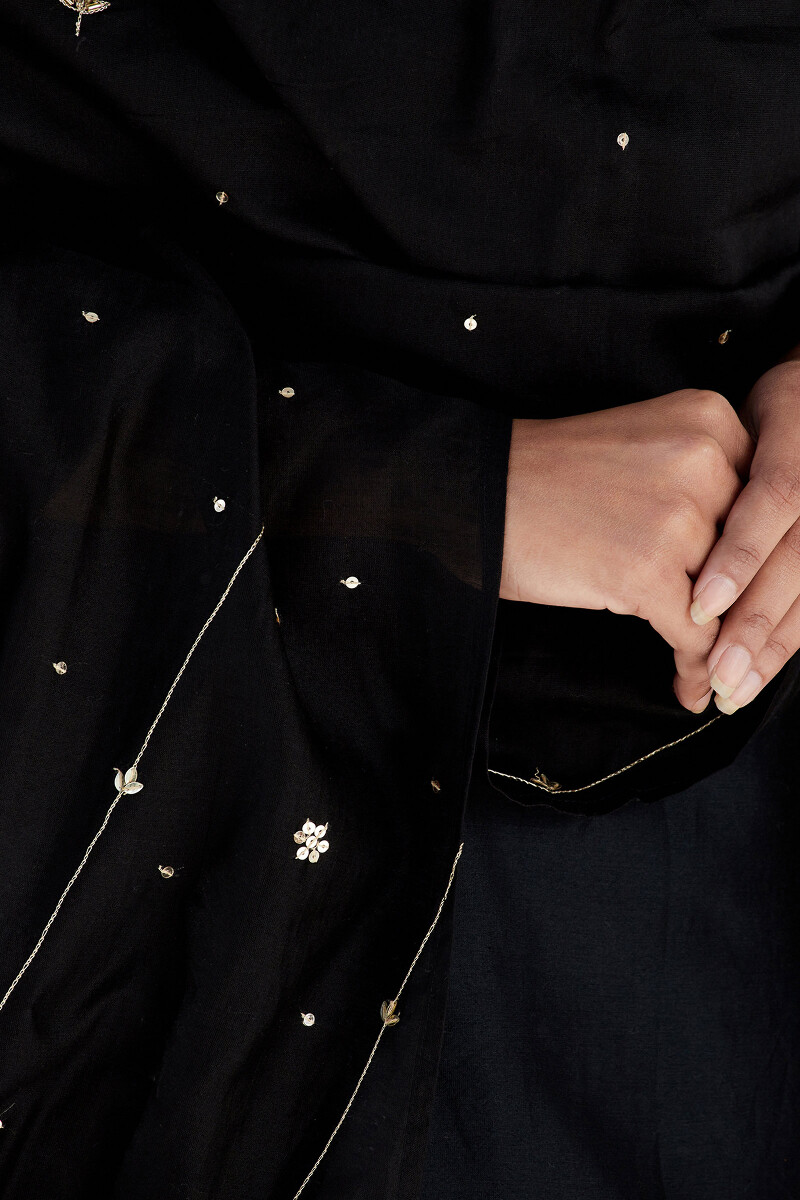 Black Handcrafted Cotton Silk Dupatta