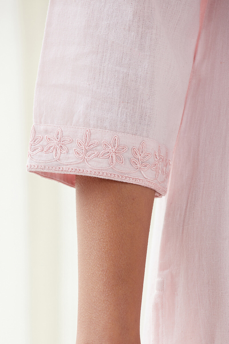 Pink Handcrafted Straight Cotton Flax Kurta