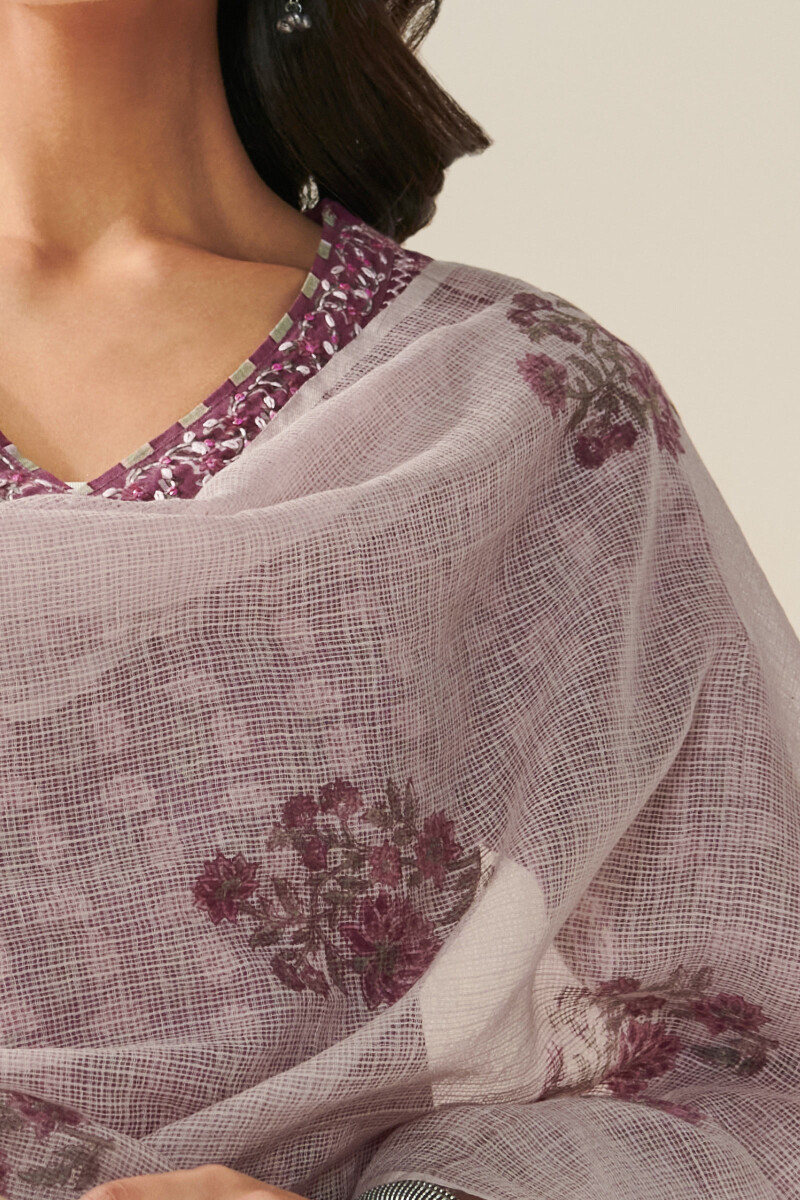 Purple Hand Block Printed Kota Dupatta