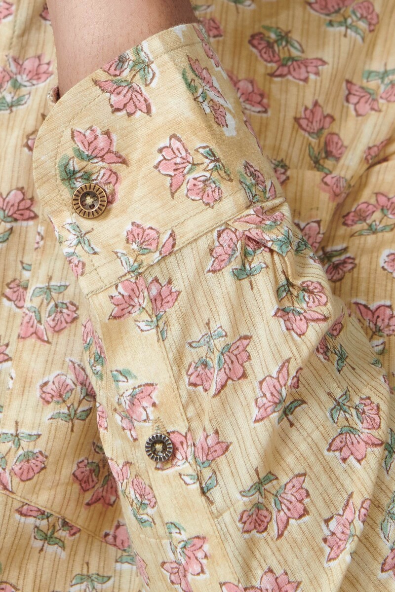 Mustard Hand Block Printed Cotton Shirt