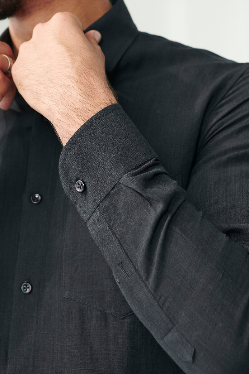 Black Handcrafted Cotton Linen Shirt