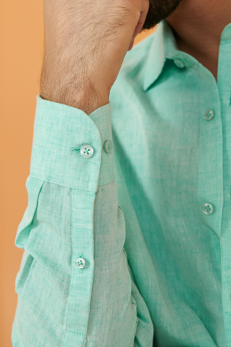Green Handcrafted Cotton Linen Shirt