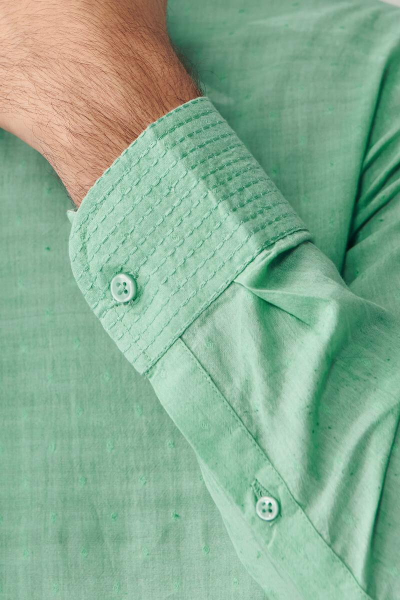 Green Handcrafted Cotton Dobby Kurta