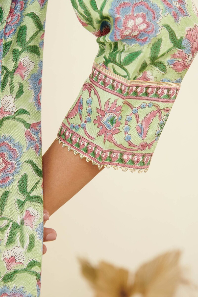 Green Block Printed Straight Cotton Kurta