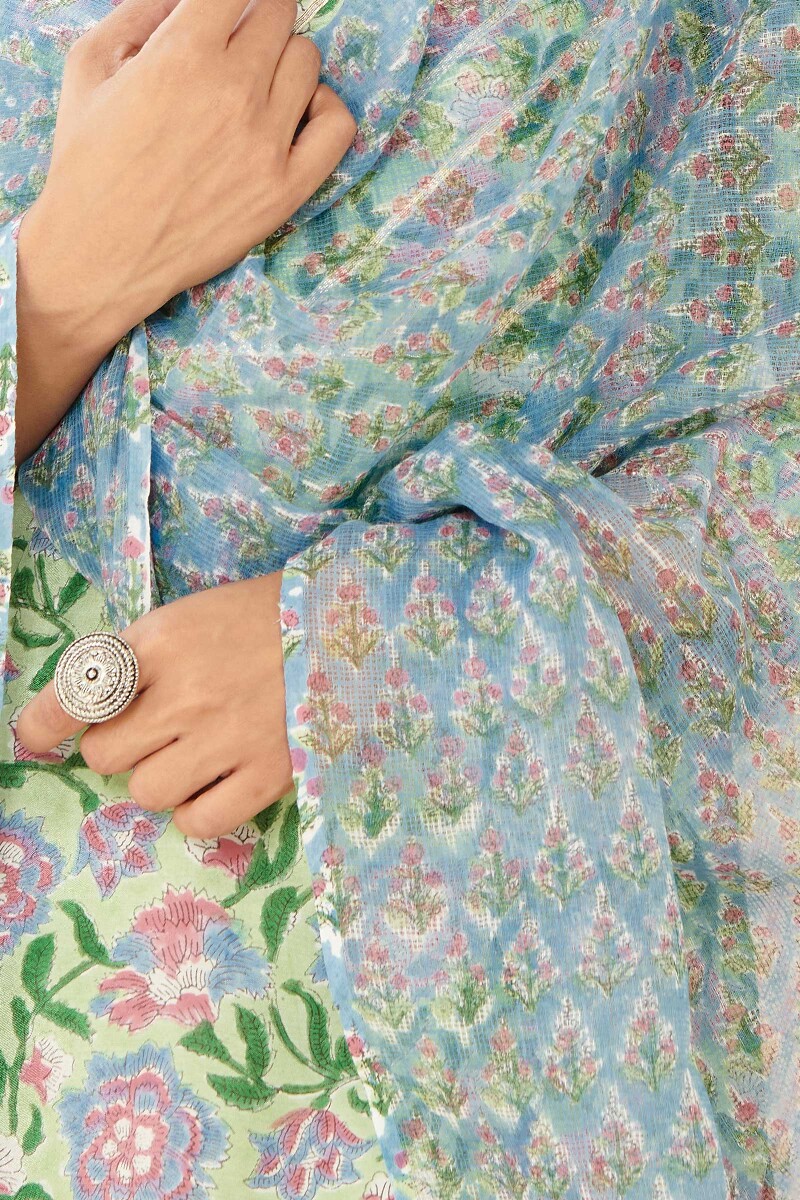 Blue Hand Block Printed Kota Dupatta
