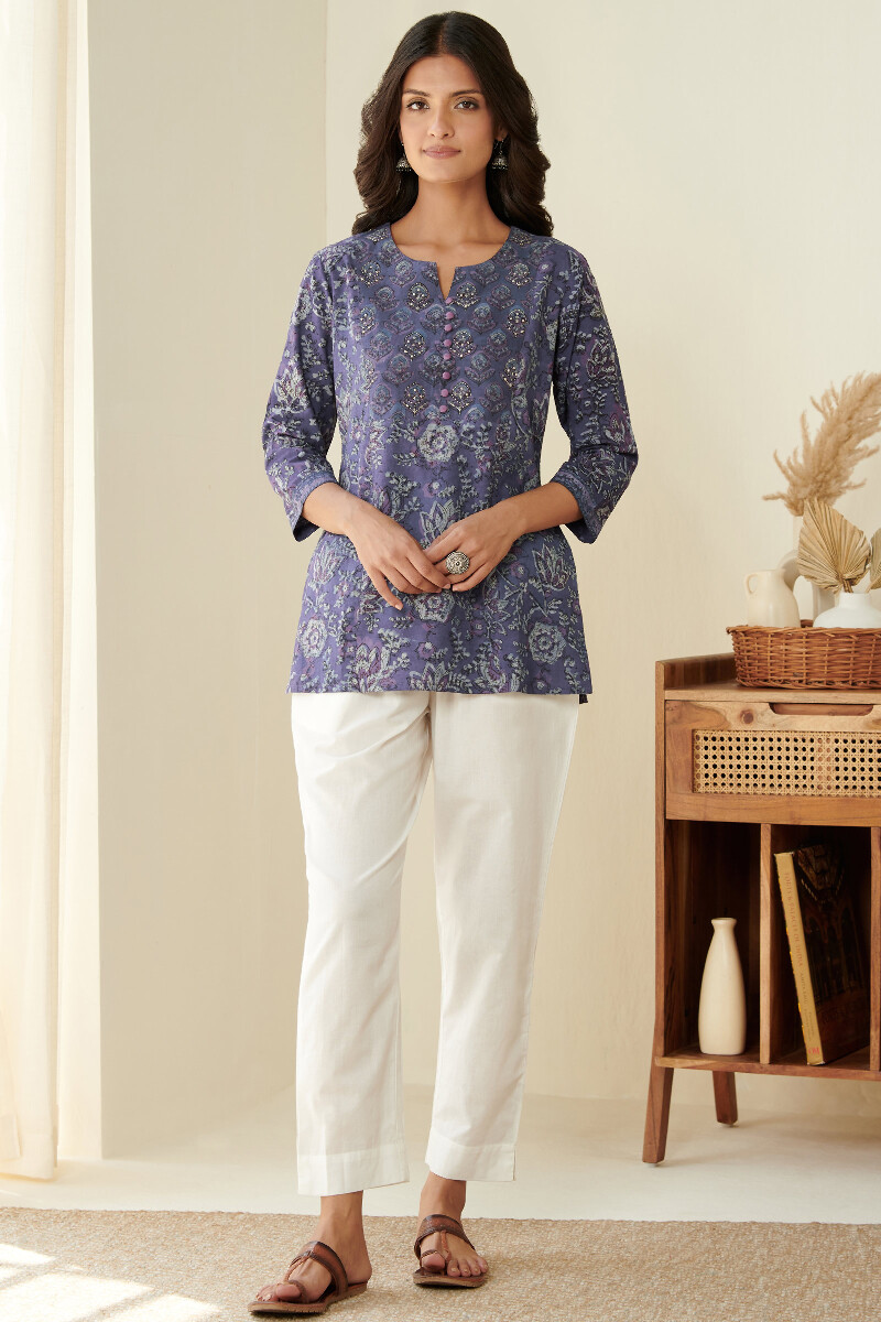 Purple Hand Block Printed Cotton Top