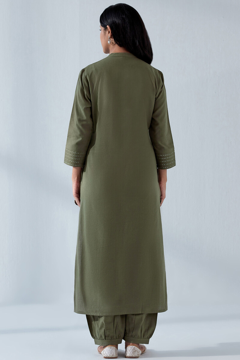 Olive Green Handcrafted Straight Handloom Kurta