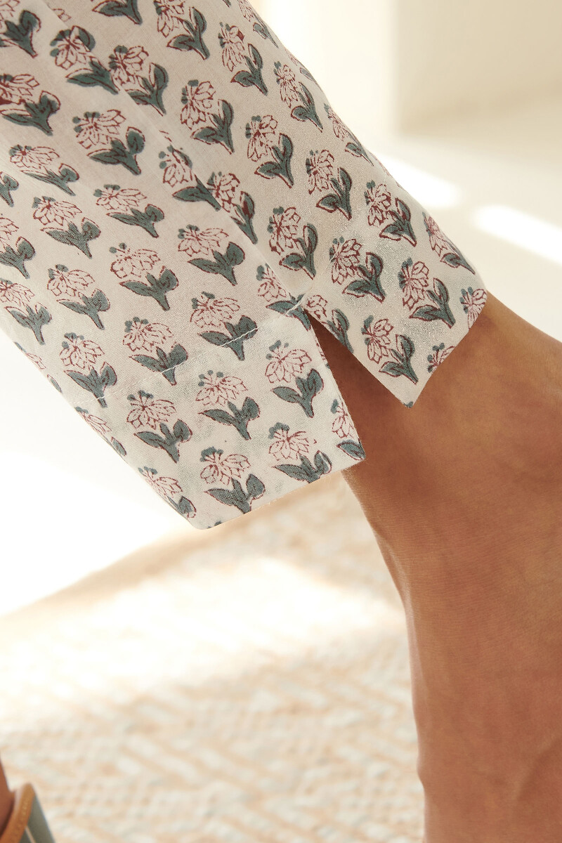 Off-White Hand Block Printed Cotton Pants