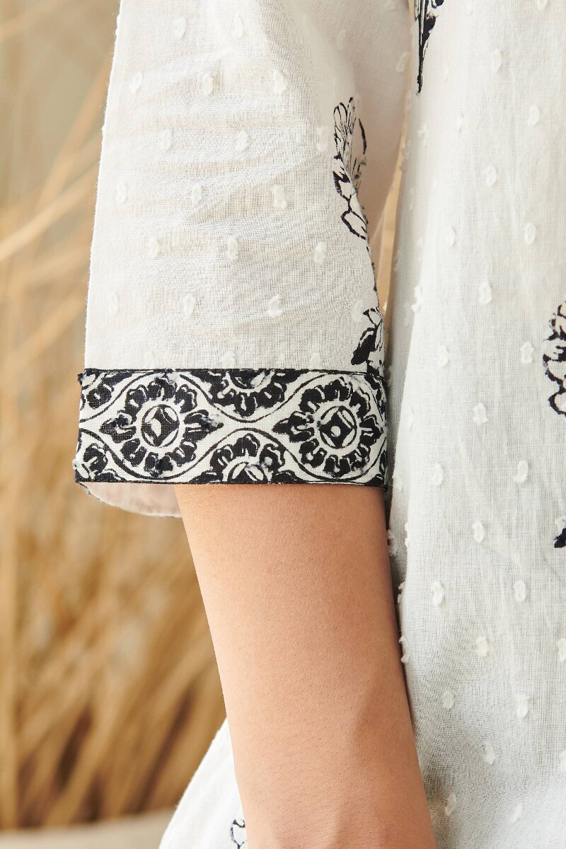 White Hand Block-Printed Cotton Top