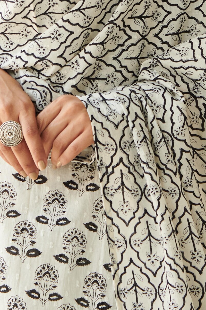 White Hand Block Printed Cotton Dupatta