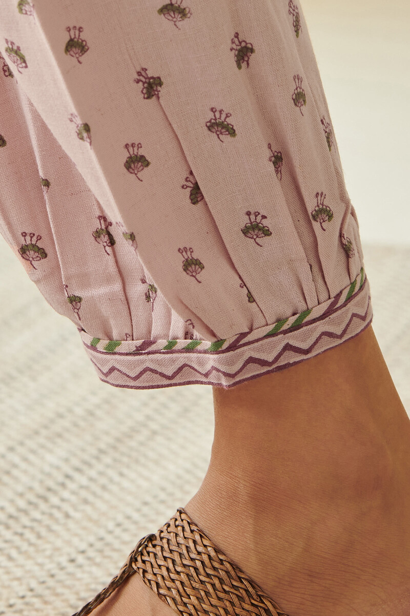 Pink Hand Block-Printed Cotton Izhaar Pants