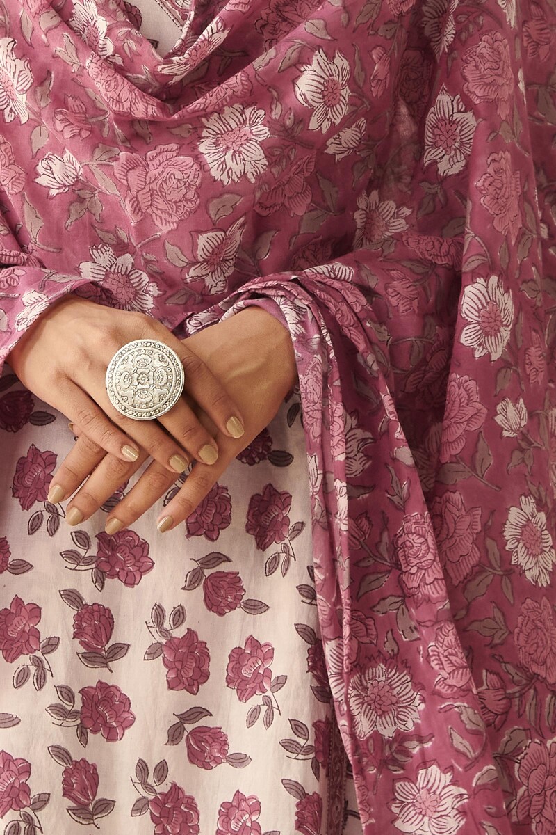 Pink Hand Block Printed Cotton Dupatta