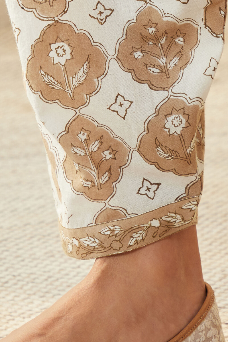 Light-Brown Hand Block-Printed Cotton Salwar