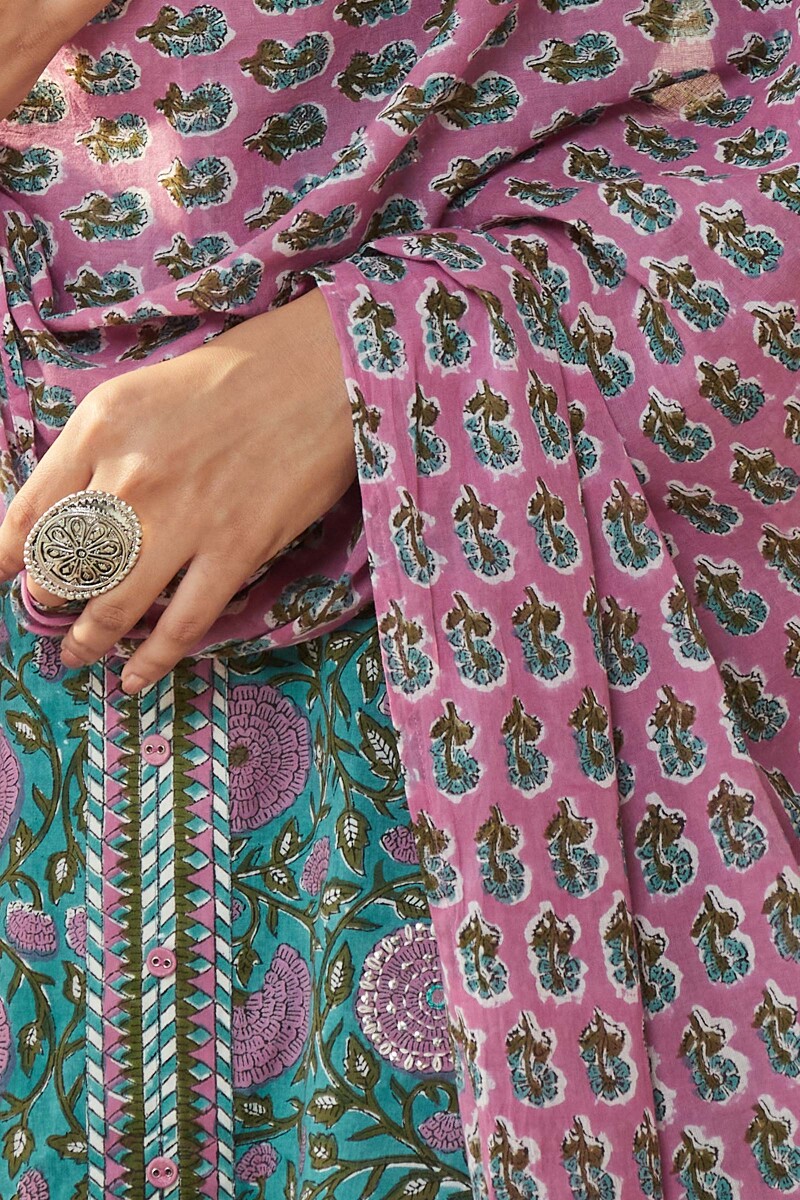 White Hand Block Printed Cotton Dupatta