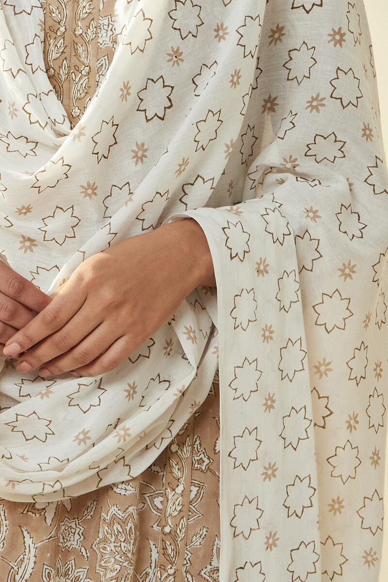 White Hand Block Printed Cotton Dupatta