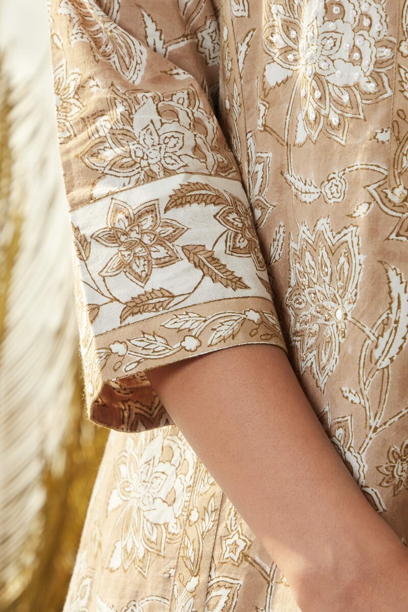 Brown Hand Block Printed Straight Cotton Kurta